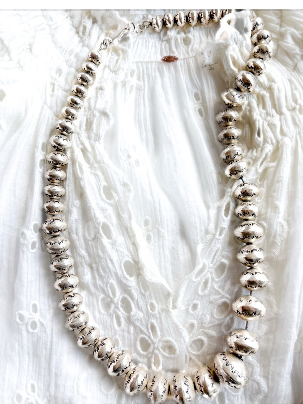 Navajo Pearl Style Sterling Silver Bead Necklace  -  Authentic - Circa 1950-1970
